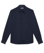 Camicia unisex leggera in voile di cotone tinta unita Blu marine vista frontale