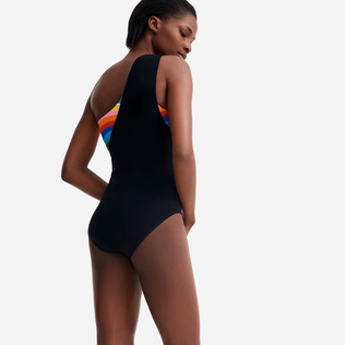 女士彩虹色束带式不对称连体泳衣 - Vilebrequin x JCC+ 合作款 - 限量版 Multicolor 背面穿戴视图