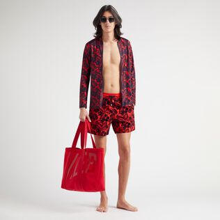 Men Swim Shorts Flocked Flowers Poppy red details view 1