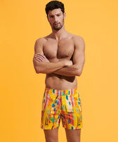Men Stretch Short Swim Shorts Flat Belt Sunny Streets Sun front worn view