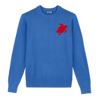 Men Cotton and Cashmere Crewneck Sweater Turtle Sea blue front view