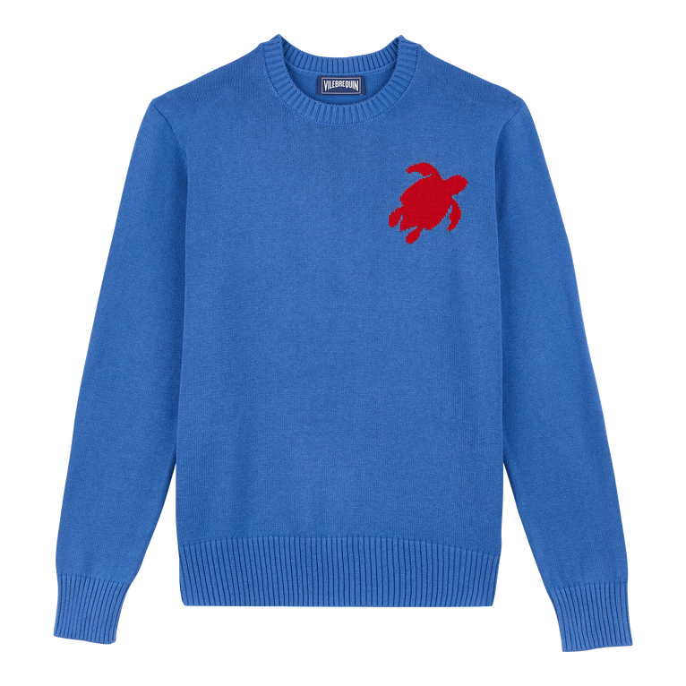 Men Cotton And Cashmere Crewneck Sweater Turtle - Pullover - Rayol - Blue - Size XL - Vilebrequin