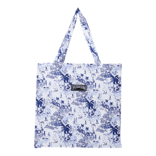 Unisex Linen Beach Bag Riviera Ink front view