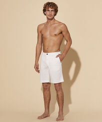 Men Tencel Bermuda Shorts Solid White front worn view