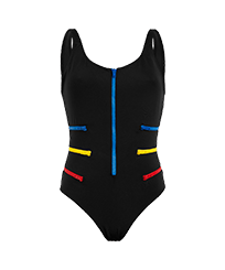 女士多色拉链设计连体泳衣 - Vilebrequin x JCC + 合作款 - 限量版 Black 正面图