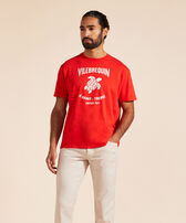 Men Cotton T-Shirt Printed Turtle Logo Poppy red front worn view