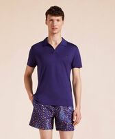 Men Tencel Polo Shirt Solid Midnight front worn view