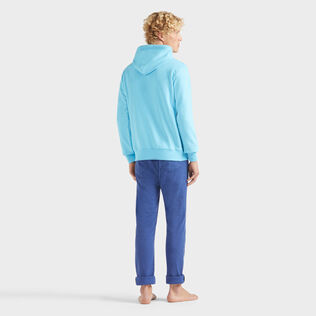 Men Cotton Hoodie Sweatshirt Solid Santorini back worn view