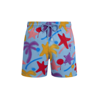 Men Stretch Short Swim Shorts Spray Paint - VBQ x Palm Angels Blue smoke 正面图