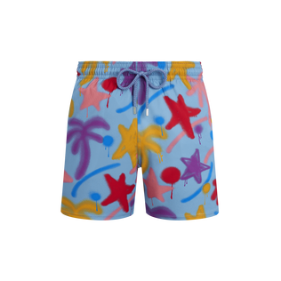 Men Stretch Short Swim Shorts Spray Paint - VBQ x Palm Angels Blue smoke 正面图