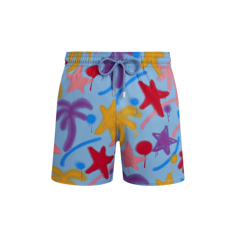 Vilebrequin Men Stretch Short Swim Shorts Spray Paint - Swimming Trunk - Moorise - Blue - Size XXL