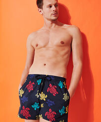 Men Stretch classic Printed - Men Stretch Swim Shorts Ronde Des Tortues, Navy front worn view