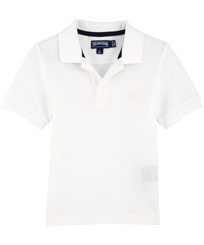Boys Cotton Pique Polo Shirt Solid Weiss Vorderansicht