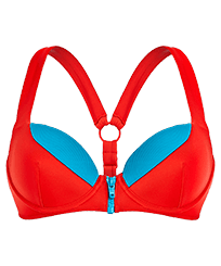 Women contrasted Bikini top with underwires - Vilebrequin x JCC+ - Limited Edition Red polish front view