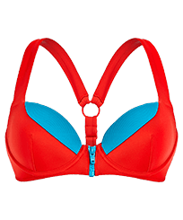 Haut de maillot de bain à armatures femme contrasté - Vilebrequin x JCC+ - Edition limitée Rouge laque vue de face
