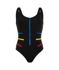 女士多色拉链设计连体泳衣 - Vilebrequin x JCC + 合作款 - 限量版 Black 正面图