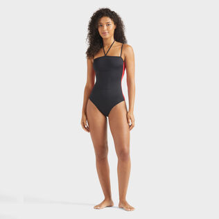 Maillot de bain une pièce à nouer femme Bicolore Noir vue portée de face