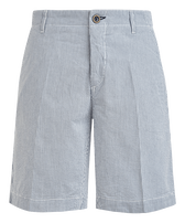 Bermuda en coton rayé Seersucker homme Bleu jean vue de face