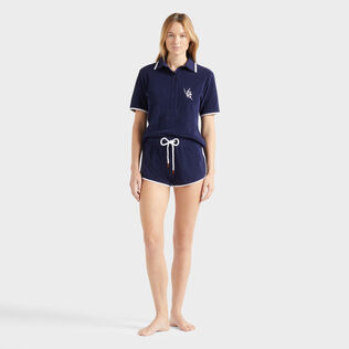 Polo en tejido terry con estampado VBQ Line para mujer Azul marino vista frontal desgastada