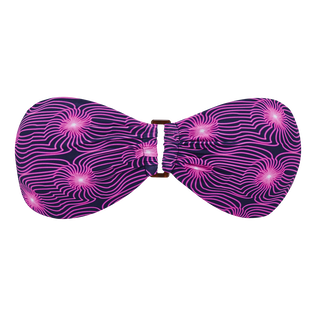 Top de bikini de corte bandeau con estampado Hypno Shell para mujer Azul marino vista frontal