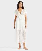 Vestito lungo donna in seta trasparente Starfish Off white vista frontale indossata