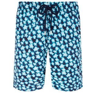 Men Long Swim Trunks Blurred Turtles Navy front view