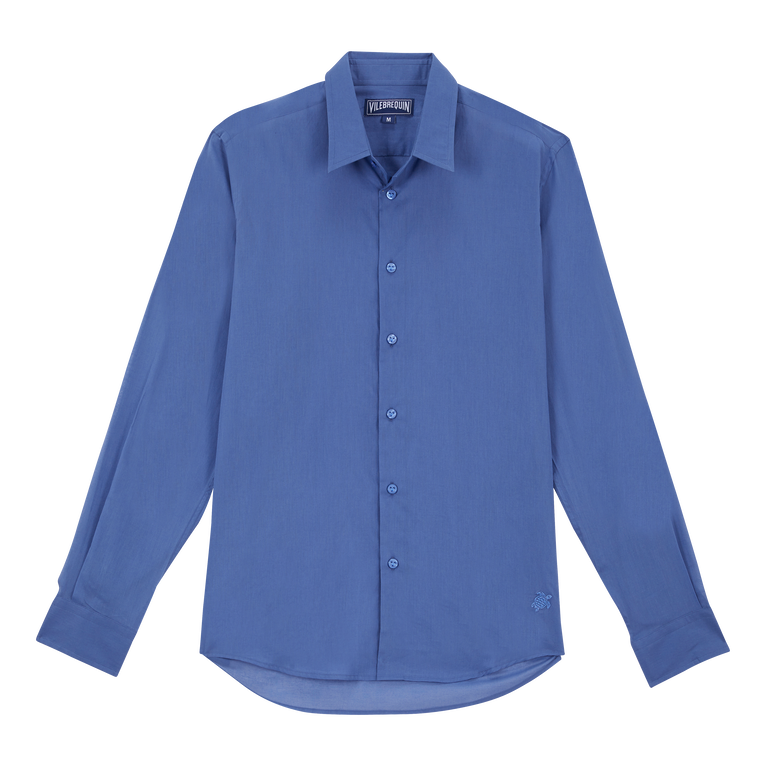 Camicia Unisex Leggera In Voile Di Cotone Tinta Unita - Camicia - Caracal - Blu