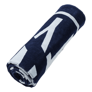 Logo Beach Towel - Vilebrequin x Highsnobiety Deep blue front worn view