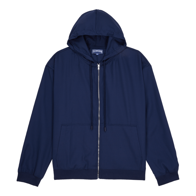 Men Wool Jacquard Turtle Zip Hoodie - Jool - Blue - Size L - Vilebrequin