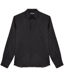 Men Linen Shirt Solid Black front view