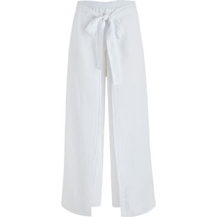 Women White Linen Pants- Vilebrequin x Angelo Tarlazzi White front view