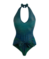 Maillot de bain une pièce échancré à nouer femme Rainbow Vert disco vue de face