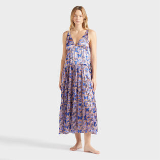 Vestido largo de viscosa y seda con estampado Disco Butterfly para mujer Blush vista frontal desgastada