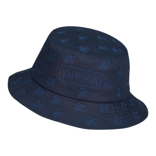 Embroidered Bucket Hat Turtles All Over Marineblau Vorderansicht
