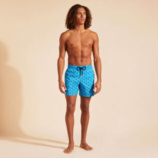 Men Ultra-Light and Packable Swim Trunks Micro Ronde Des Tortues Rainbow Hawaii blue front worn view