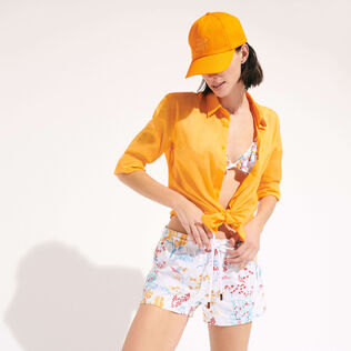 Camisa ligera unisex en gasa de algodón de color liso Zanahoria detalles vista 3