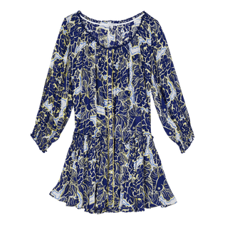 女士 Hidden Fishes 迷你连衣裙 - Vilebrequin x Poupette St Barth 合作款 Purple blue 正面图