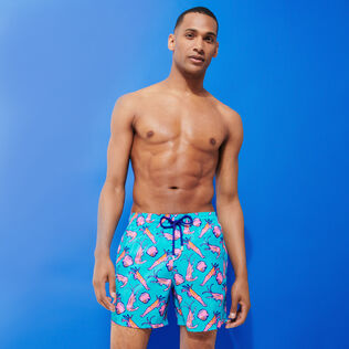 Men Swim Shorts Ultra-light and Packable Crevettes et Poissons Curacao front worn view