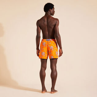 Men Swim Trunks Embroidered Medusa Flowers - Limited Edition Apricot back worn view