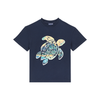 Camiseta de algodón orgánico con estampado Tahiti Turtles para niño Azul marino vista frontal