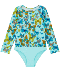 T-shirt anti UV une pièce manches longues fille Butterflies Lagon vue de face