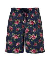 Men Long Swim Shorts Provencal Turtles Navy front view