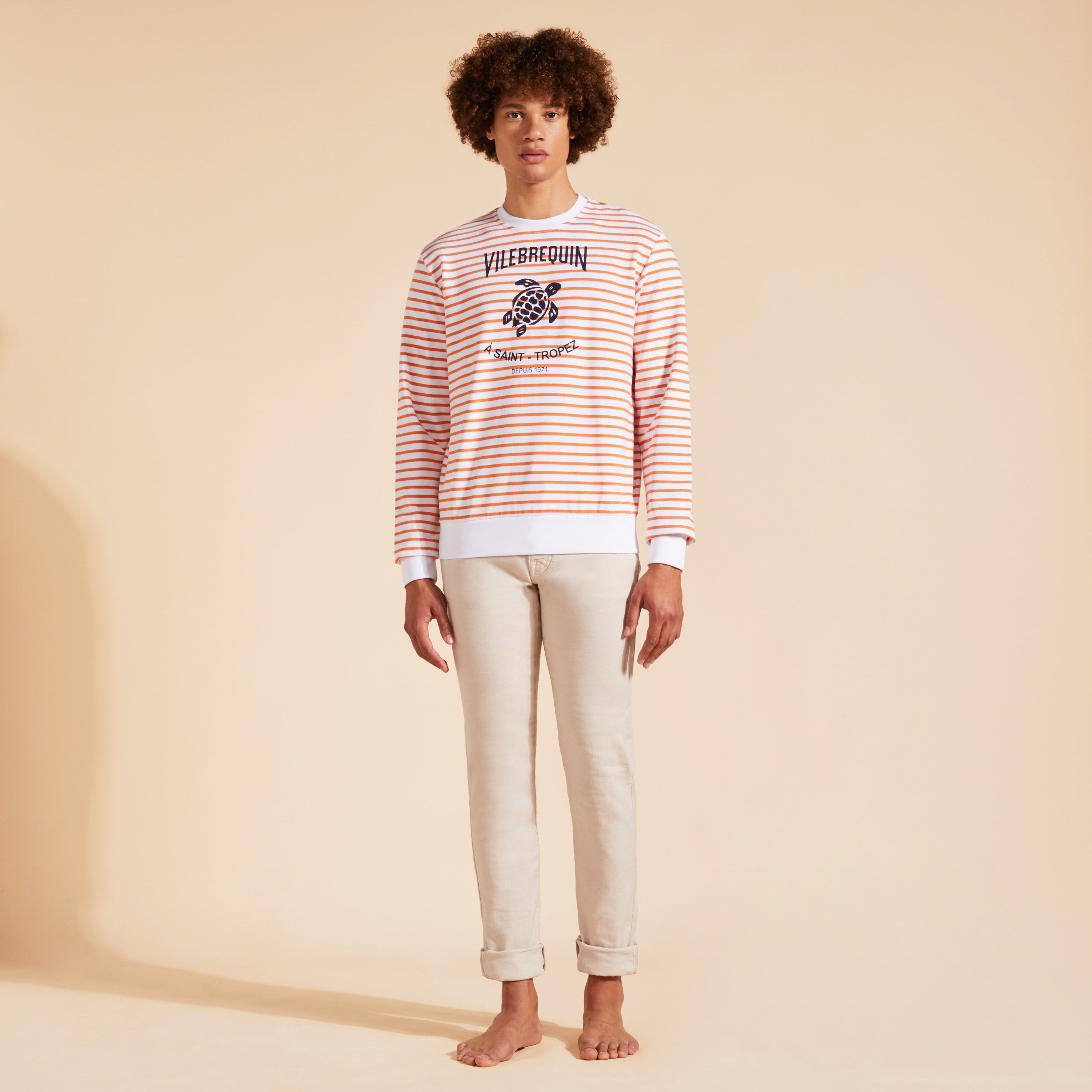 Men Cotton Striped Crewneck Sweatshirt