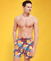 Men Classic Printed - Men Swim Shorts Presse Citron, Burgundy front worn view