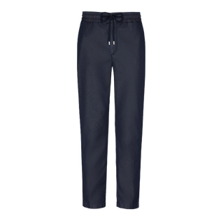 男士棉质真丝松紧裤腰长裤 Dark denim w1 正面图