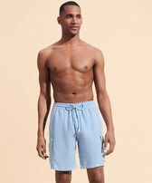 Men Linen Bermuda Shorts Solid Divine front worn view