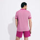 Men Cotton Changing Color Pique Polo Shirt Crimson purple back worn view