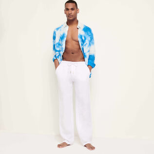 Men Linen Pants Solid White front worn view