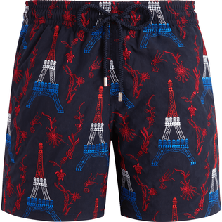 Men Swim Shorts Embroidered Poulpe Eiffel - Limited Edition Navy front view