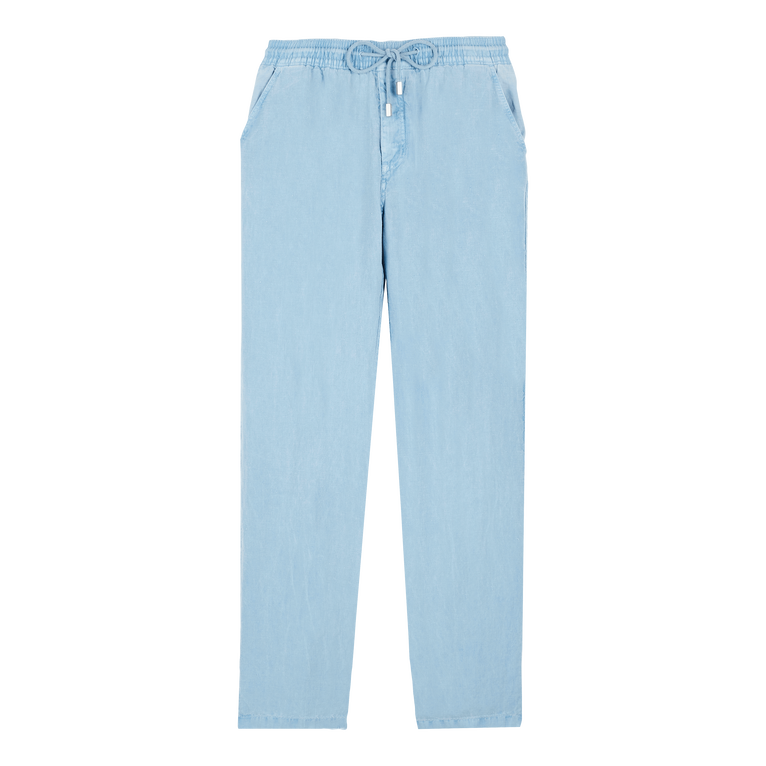 Men Linen Pants Solid Mineral Dye - Pacha - Blue
